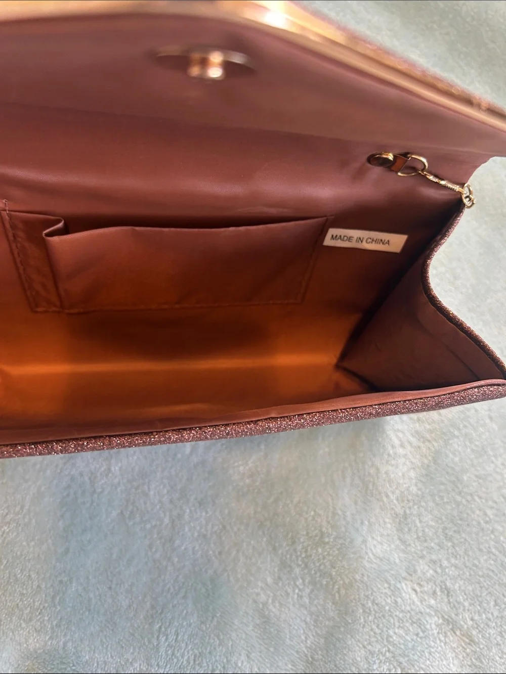 Glitter Envelope Clutch/Crossbody — Sparkling Bronze with Gold Trim